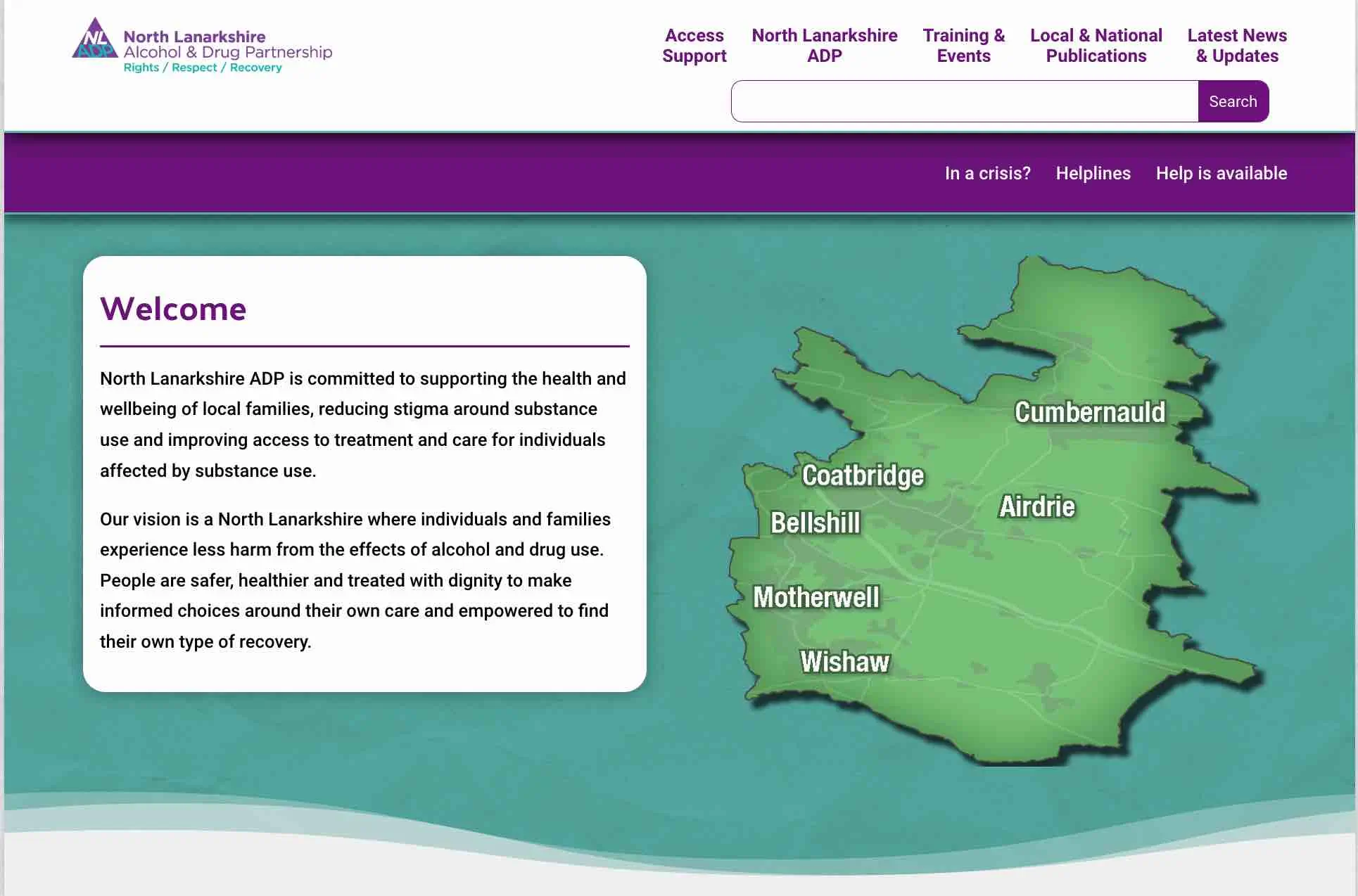 The home page pf the North Lanarkshire Alcohol & Drug Partnership website.